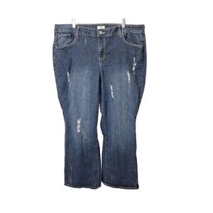 Cato Woman 22W Distressed Destroyed Jeans Pockets Logo Stretch Straight Leg Blue